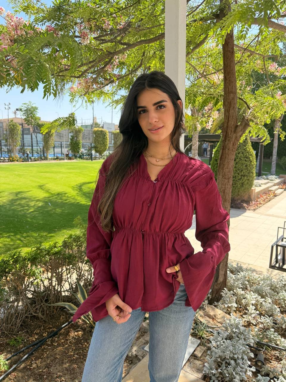 Maroon Classic Woman Blouse One Size