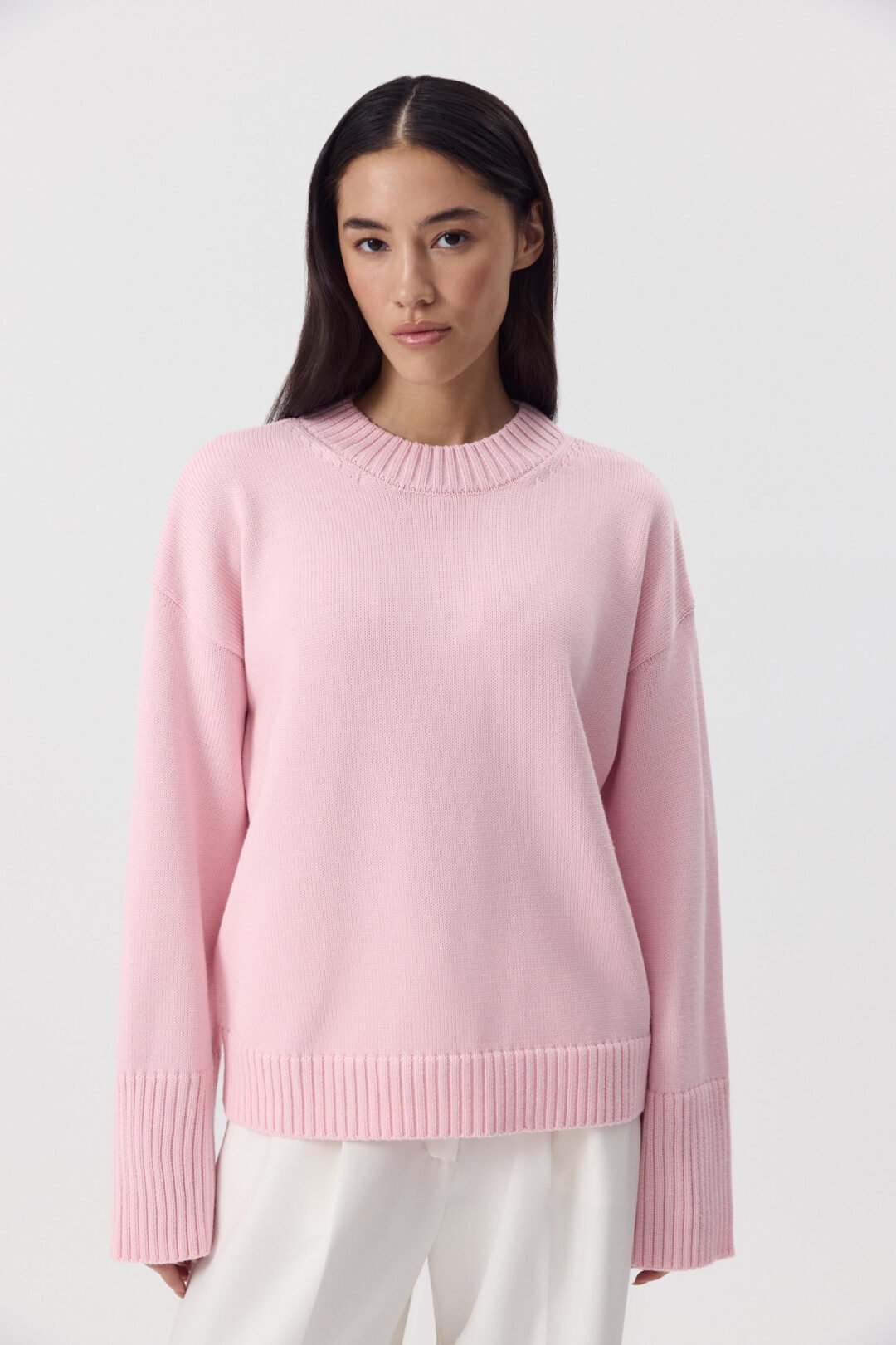Chiam Pink Cream Wool Crew Neck Jumper One Size (50-75kgs)